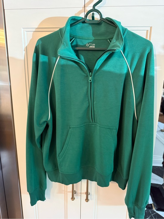 aerie Tops - aerie Teal Half-Zip Pullover with White Piping